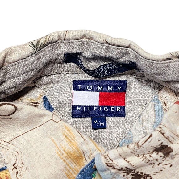 Vintage Tommy‎ Hilfiger Short Sleeve Franco Travel Print Button-Up Shirt M - Picture 5 of 6